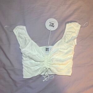 Princess Polly Darshan Top White Ruched Drawstring Smocked Crop Blouse‎ US 8 NEW